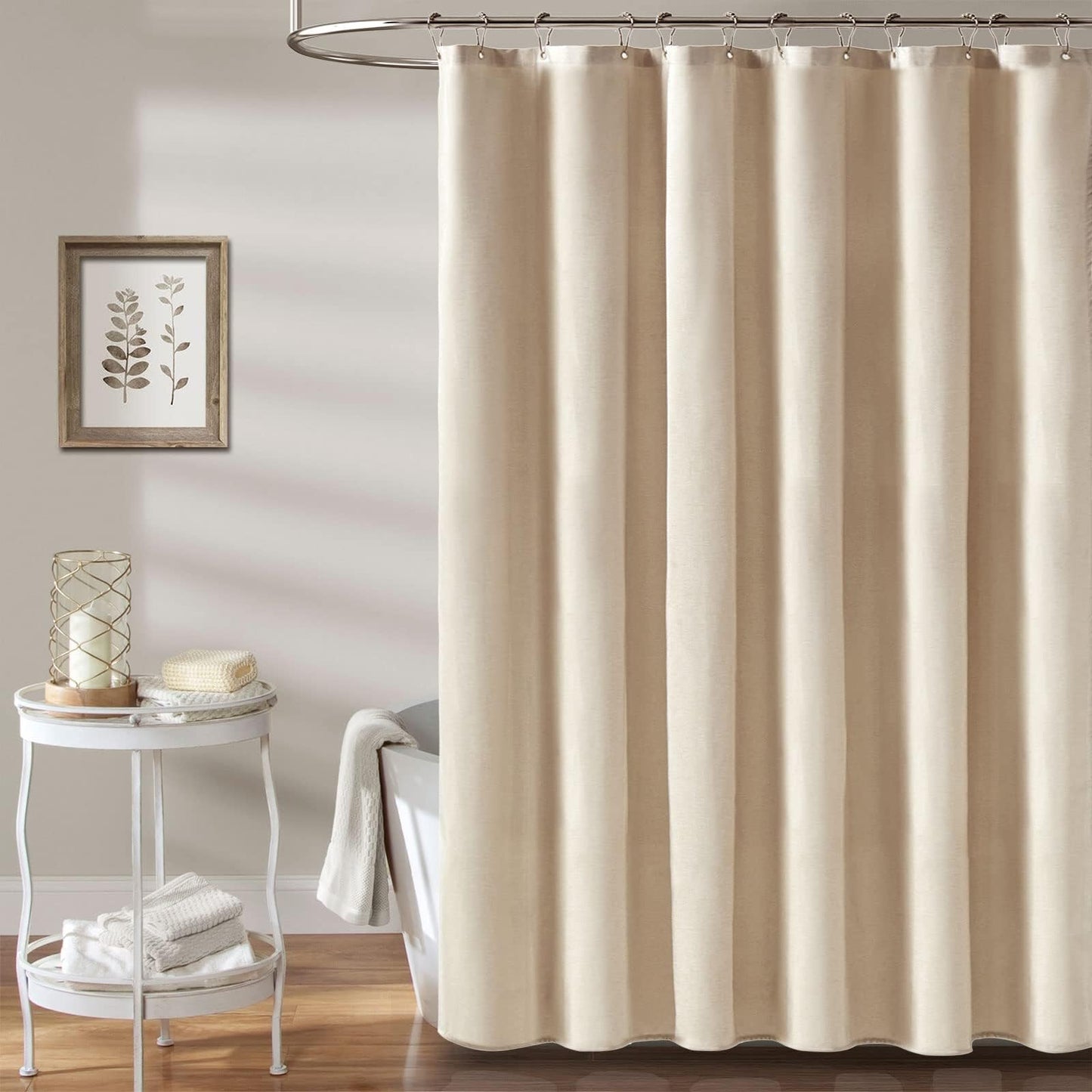 BTTN Fabric Shower Curtain, Linen Textured Cloth Shower Curtain Set with 12 Plastic Hooks, Hotel Luxury Neutral Modern Simple Waterproof Decorative Shower Curtains for Bathroom - 72"x72" - Beige/Cream