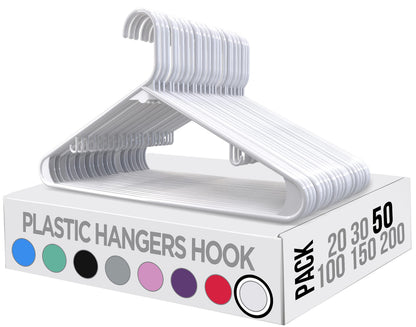 Utopia Home White Plastic Hangers 50 Pack - Clothes Hanger with Hooks - Heavy Duty Durable & Space Saving Coat Hanger for Shirts, Pants, and Skirts