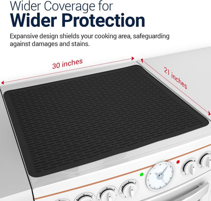Silicone Stove Top Covers for Electric Stove (30 x 21 Inch) - Silicone Mat for Glass Cooktop, Heat-Resistant Cover Protector, Electric Cooktop Mat with AntiSlip Backing, Ideal Kitchen Accessory(Black)
