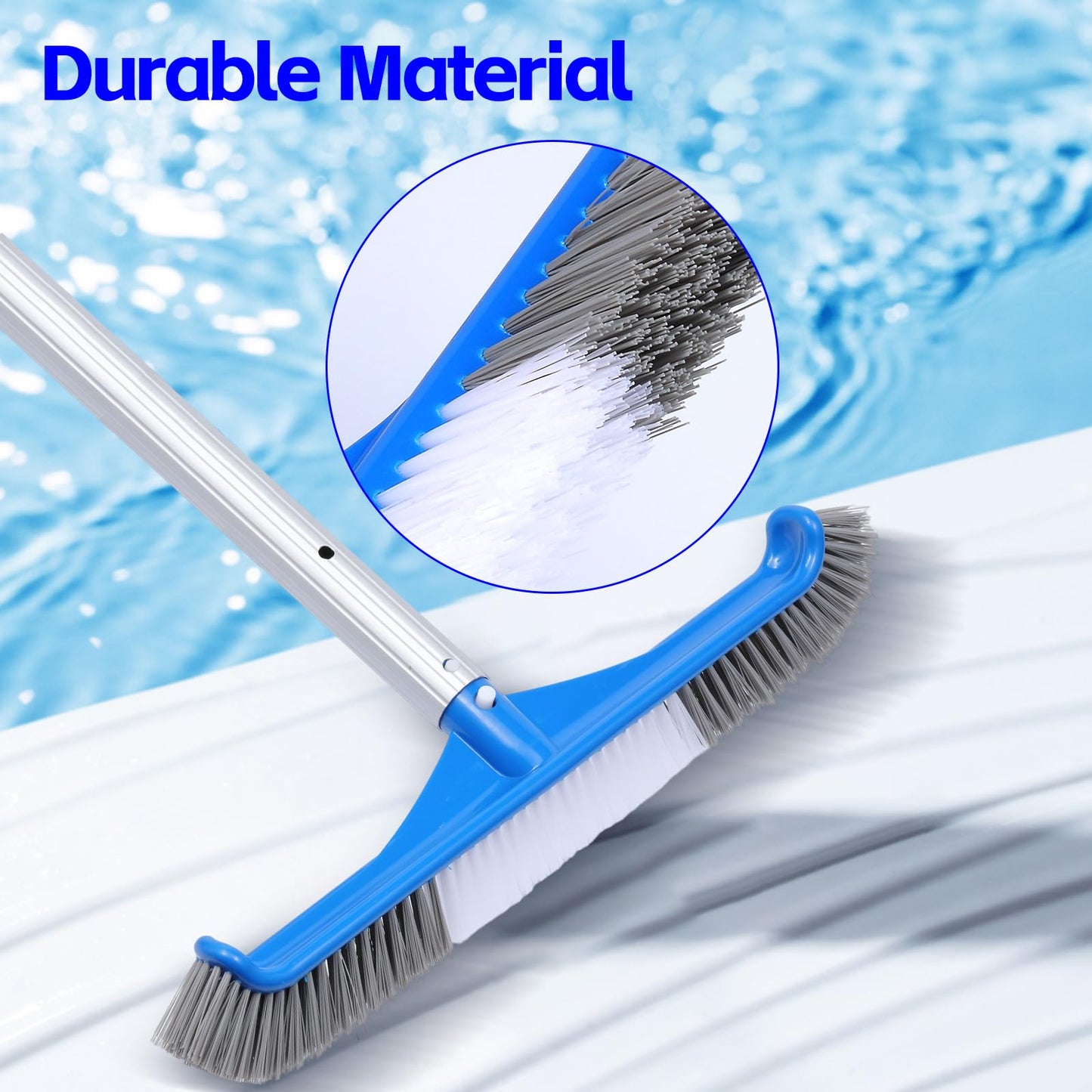 2 Pack Pool Brush, 16.5" Pool Brushes for Wall Cleaning, Premium Nylon Bristles Brush Head with Easy Clip, Curved Ends High-Efficiency Pool Scrub Brush (White, Gray & White)