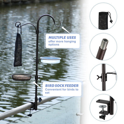 Deck Bird Feeders Deck Hook Bird Feeder Pole Bird Feeding Station,Premium Multi Feeder Hanging Kit with Bird Bath Sock Feeder for Attracting Wild Birds Planter Hanger