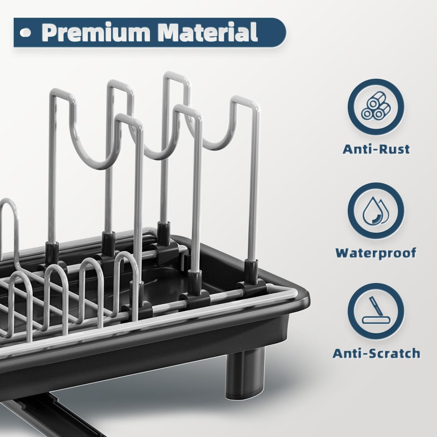SanDream Small Dish Drying Rack, Compact Dish Rack for Kitchen Counter with Removable Cutlery Holder, 360°Rotating Spout, Multifunctional Stainless Steel Dish Drainer, Space Saving