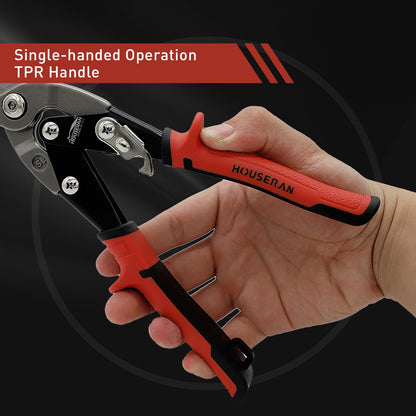 HOUSERAN 12 Inch Aviation Snips, Long Straight Cut Tin Snips, Heavy Duty CR-MO Metal Cutter with Double Lever, Scale Markings & Safety Lock, Shears Scissors for Cutting Metal Sheet