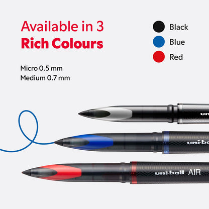 uni-ball UB-188-M Micro Air Rollerball Pens. Premium 0.5mm Nib for Super Smooth Handwriting. Writes Like a Fountain Pen. Fade and Water Resistant Liquid Uni Super Ink. Box of 12 Black Ballpoint Pens