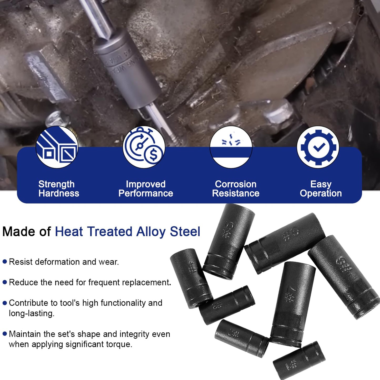 70500 Tap Socket Set Use with 1/4" & 3/8" Drive, Fit Fractional MCTI Standard Tap thru 1/2" & 1/8" NPT taps Metric Tap thru 12mm Manufactured to MCTI Standard, 8-Piece
