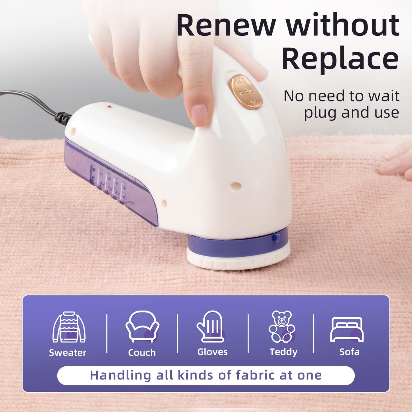 Lint Remover Fabric Shaver Defuzzer Portable Electric Fabric Clothes Furniture Shaver for Sweater Knitwear Carpet Blankets Couch, Cord Plug Operated