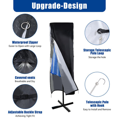 Umbrella Cover 420D Waterproof Outdoor,Patio Umbrella Parasol Cover,Waterproof Zipper & Top Vent,Windproof ,Anti-UV,Large Umbrellas Covers,Garden Umbrellas Covers,fits Double-Sided Umbrella 13-15 ft
