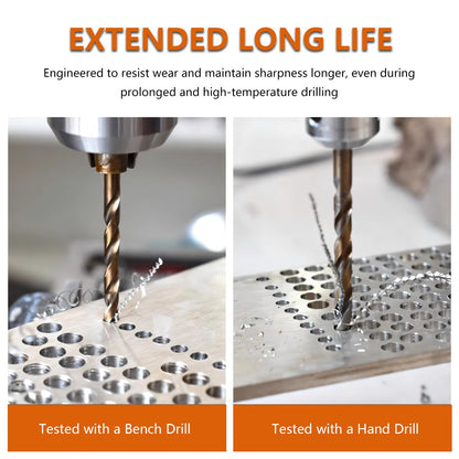Hymnorq 74-Piece M35 Cobalt Drill Bit Set (1mm-8mm), Metric High Speed Steel Twist Bits for Hard Metal Stainless Steel, 5% Cobalt Bulk Pack, DIN338 Fully Ground with 135° Split Point