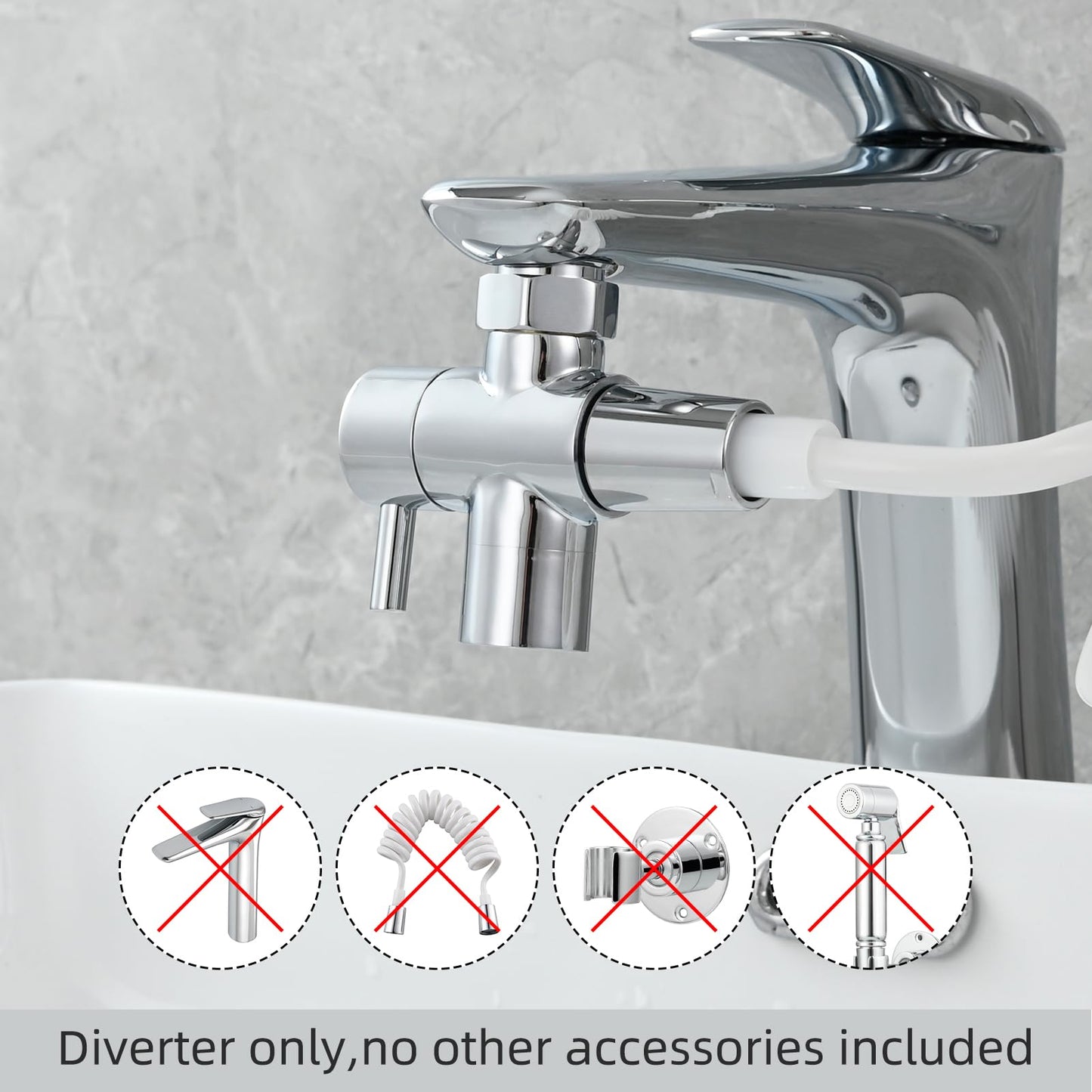 Tecmolog Brass Sink Valve Diverter Faucet Splitter for Kitchen or Bathroom, Faucet Adapter 3 Way Faucet Diverter Valve, Sink Faucet Replacement Part M22 X M24, Chrome, SBA021C
