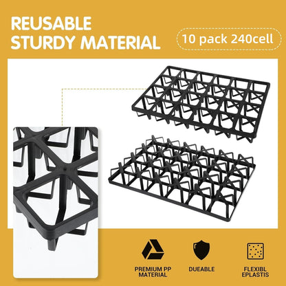 10 Pack Square Nursery Pot Tray with 24 Cells, Plant Trays for Pots, Plastic Planting Trays, Flower Pot Moving Tray for Carrying Small Plant Pots (17" x 11" x 2", 240 Cells in Total)