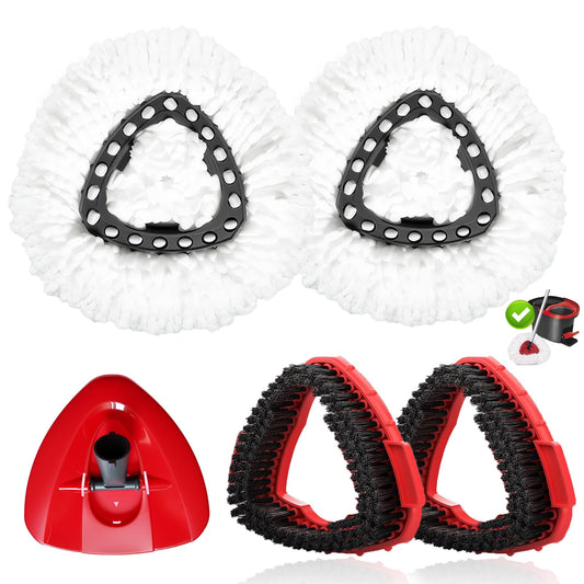 2 Pack Spin Mop Replacement Heads Mops Refills Compatible with Vileda Moppe Replace Head Safe for Cleaning All Hard-surfaced Floors Includes 2 Scrub Brush,Extra Base (White)