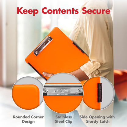 Dexas Slimcase 2 Plastic Clipboard with Storage and Side Opening, Neon Orange, Office Supplies Clipboards to Organize, Carry and Store, A4 Holder, Style and Functionality Nursing Clipboards