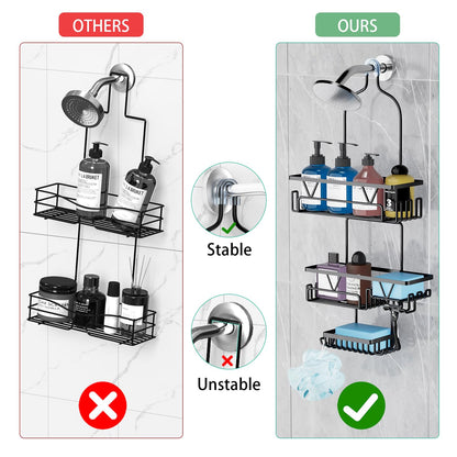 DAOYA Black Shower Caddy Hanging - Over the Shower Head Caddy 3 Tier Bathroom Organizer With 4 Baskets, Soap Holders, Multi Hooks, Rustproof, Stainless Steel