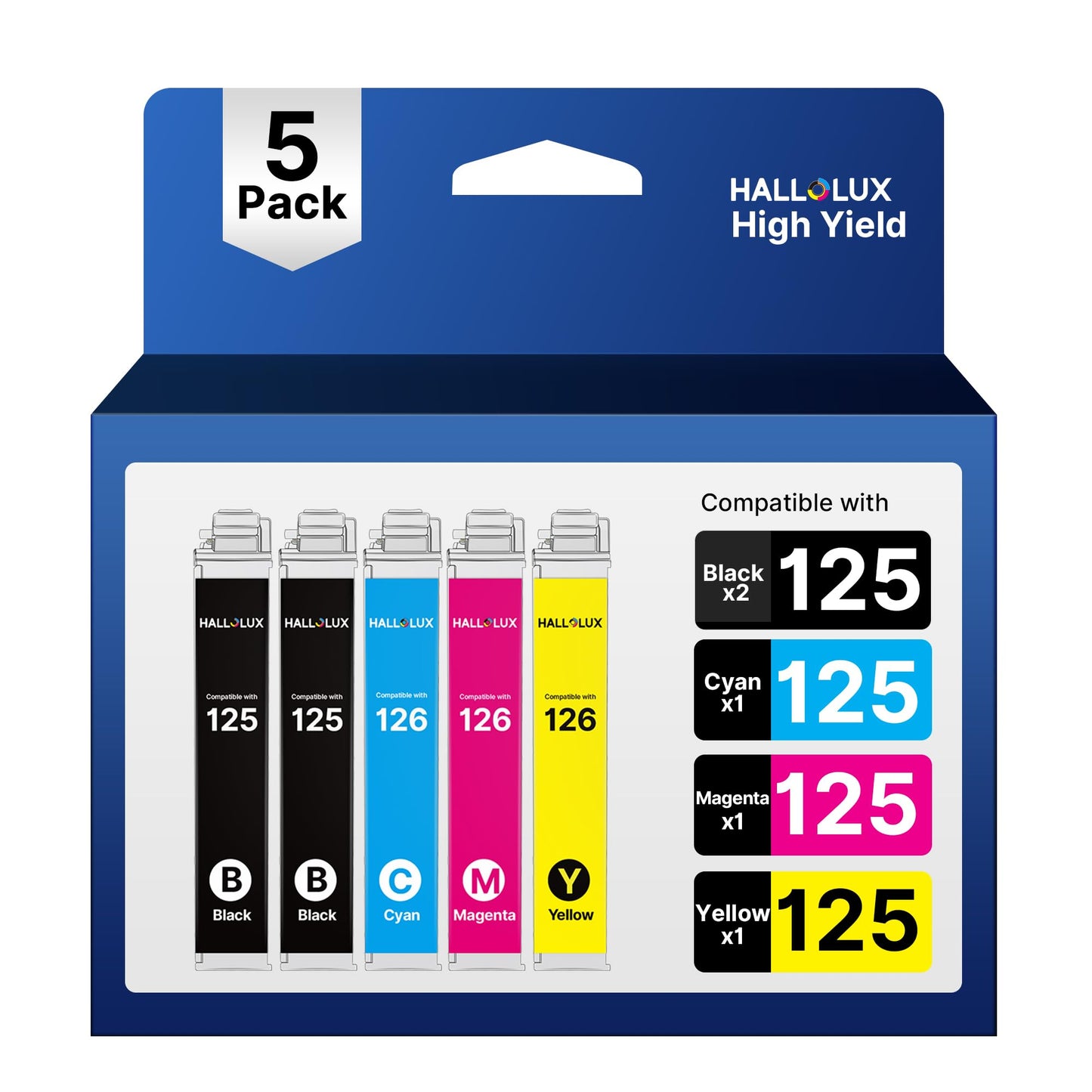 125XL Ink Cartridges Value Pack 5 Pack Remanufactured for 125 Ink 125 XL T125 to use with NX420 NX125 NX127 NX130 NX230 NX530 NX625 Workforce 320 323 325 520 Printer (2 Black, Cyan, Magenta, Yellow)