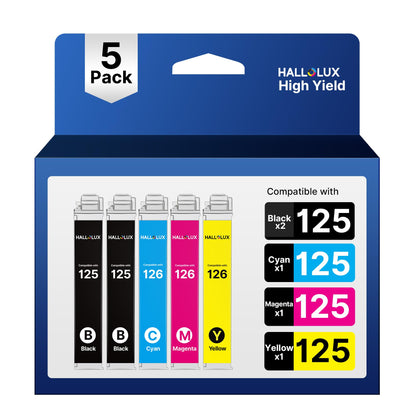125XL Ink Cartridges Value Pack 5 Pack Remanufactured for 125 Ink 125 XL T125 to use with NX420 NX125 NX127 NX130 NX230 NX530 NX625 Workforce 320 323 325 520 Printer (2 Black, Cyan, Magenta, Yellow)