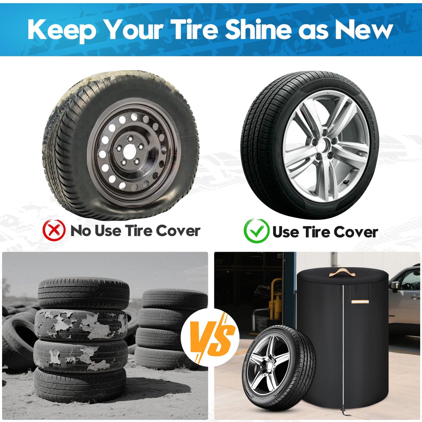 Tire Covers for Storage, Upgrade Tire Storage Bag with Reflective Stripe, Winter Tire Cover Waterproof Dust-Proof Outdoor Indoor with Zipper, Concealed Air Vent, Fit 30 Inch Tires in Diameter
