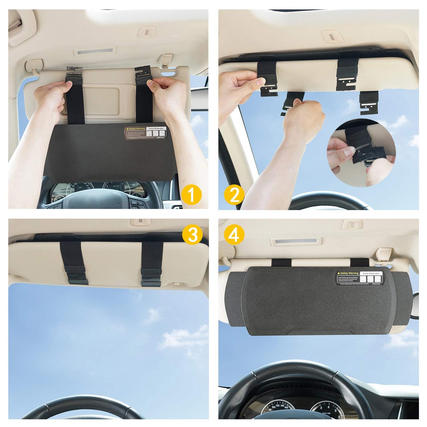 WANPOOL Car Visor Sunshade Extender, Window Shade, Anti-Glare Sun Blocker for Driver or Front Seat Passenger,1 Piece (Black)
