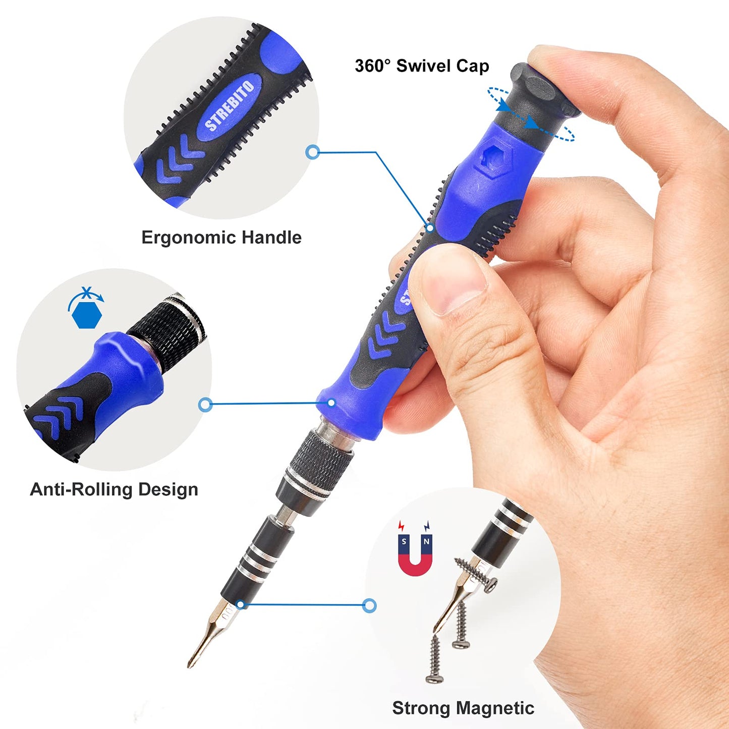 STREBITO Precision Screwdriver Set 124-Piece Small Screwdriver Set Magnetic Repair Tool Kit for Laptop, iPhone, Cell Phone, PC, MacBook, Tablet, Computer, PS5, PS4, Xbox, Electronic, Glasses, Watch