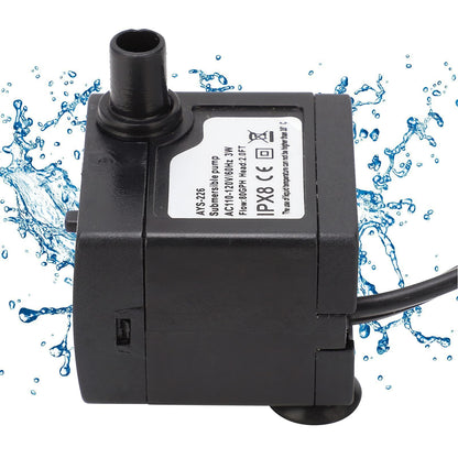 AC110‑120V Mini Submersible Water Pump 3W 80GPH Silent Small Fountain Pump with 3.3ft Hose for Fish Tank Pump Pond Fountain Hydroponics