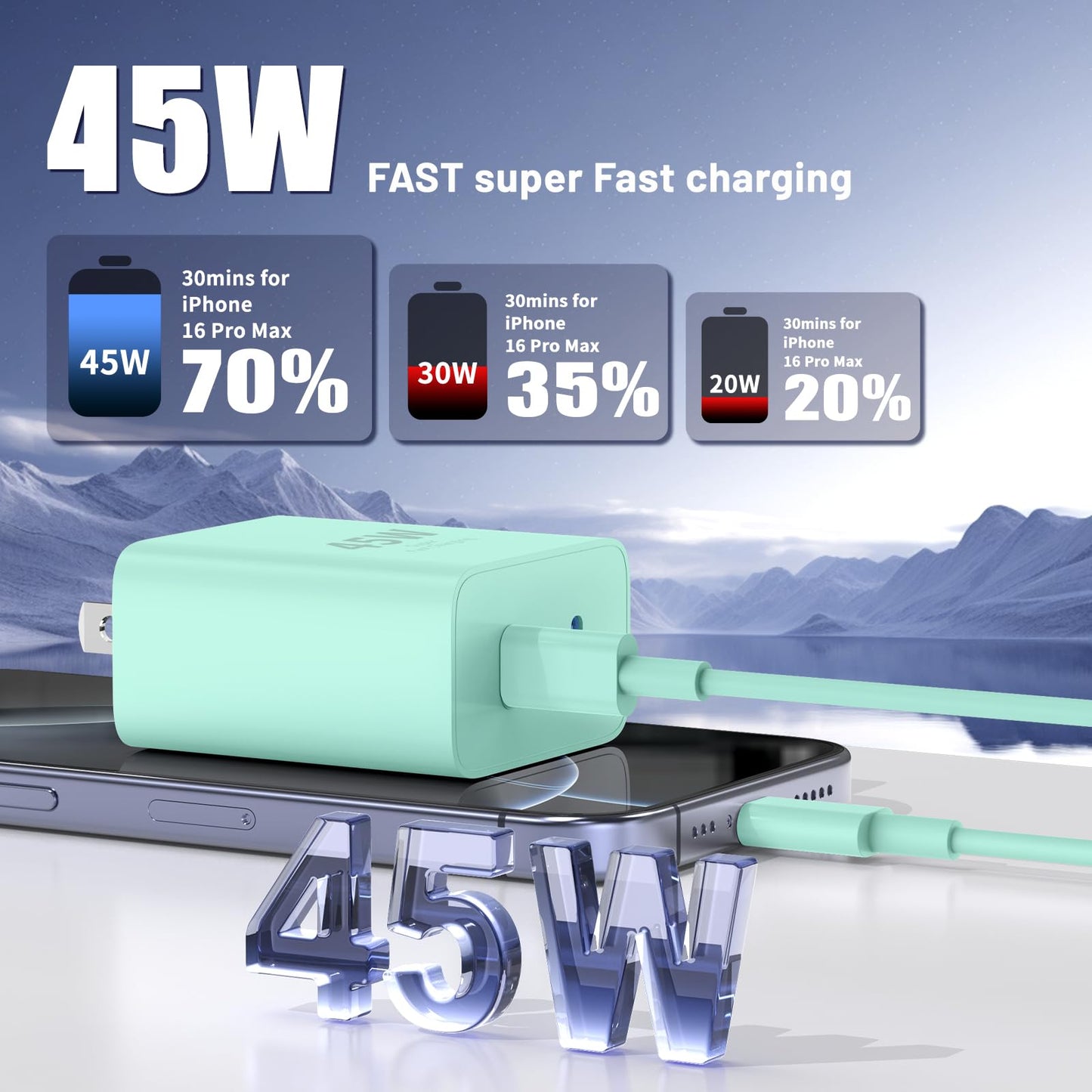 QZIIW i Phone 16 15 Charger Fast Charging, 45W Dual Port USB C Fast Charger Block & Extra Long 60W 3FT+ 6 FT USB C Cable - PD Quick Adapter 3.0 for i Phone 16 15 Pro Max/16 15Pro/16 15 Plus.Samsung
