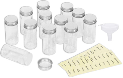 Simple Houseware Spice Jars 12 Pack-3oz Glass Round Bottles with Labels