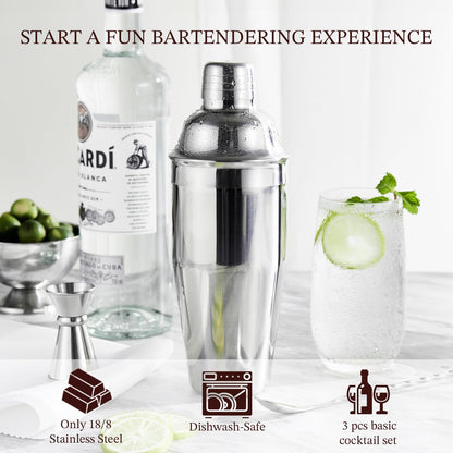 25oz Cocktail Shaker Set - Drink Shaker with Bartender Strainer - Professional Drink Mixer Set for Beginners - Silver - KITESSENSU