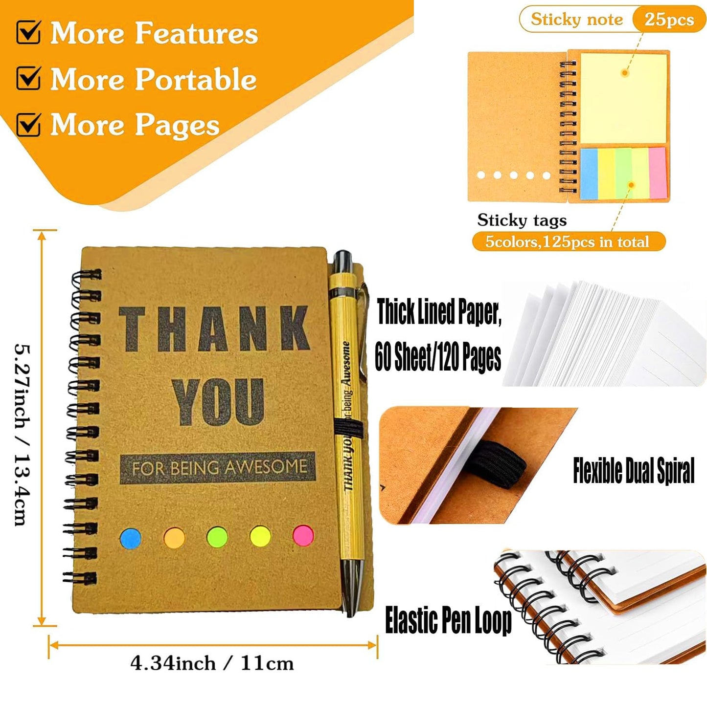 8 Set Inspirational Spiral Notebook Employee Appreciation Gifts Bulk Team Office/Students Thank You Gifts Journal Lined Pocket Notepad,Note Pads for Nurse Teacher Employees Coworker Volunteer