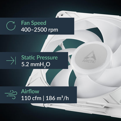 Arctic P14 Pro A-RGB (White) - Powerful Premium Fan, 140 mm PWM Fan with Y-Cable Splitte, 400-2500 RPM, 0 RPM <5% PWM, 5V Digital RGB, Fluid Dynamic Bearing - White
