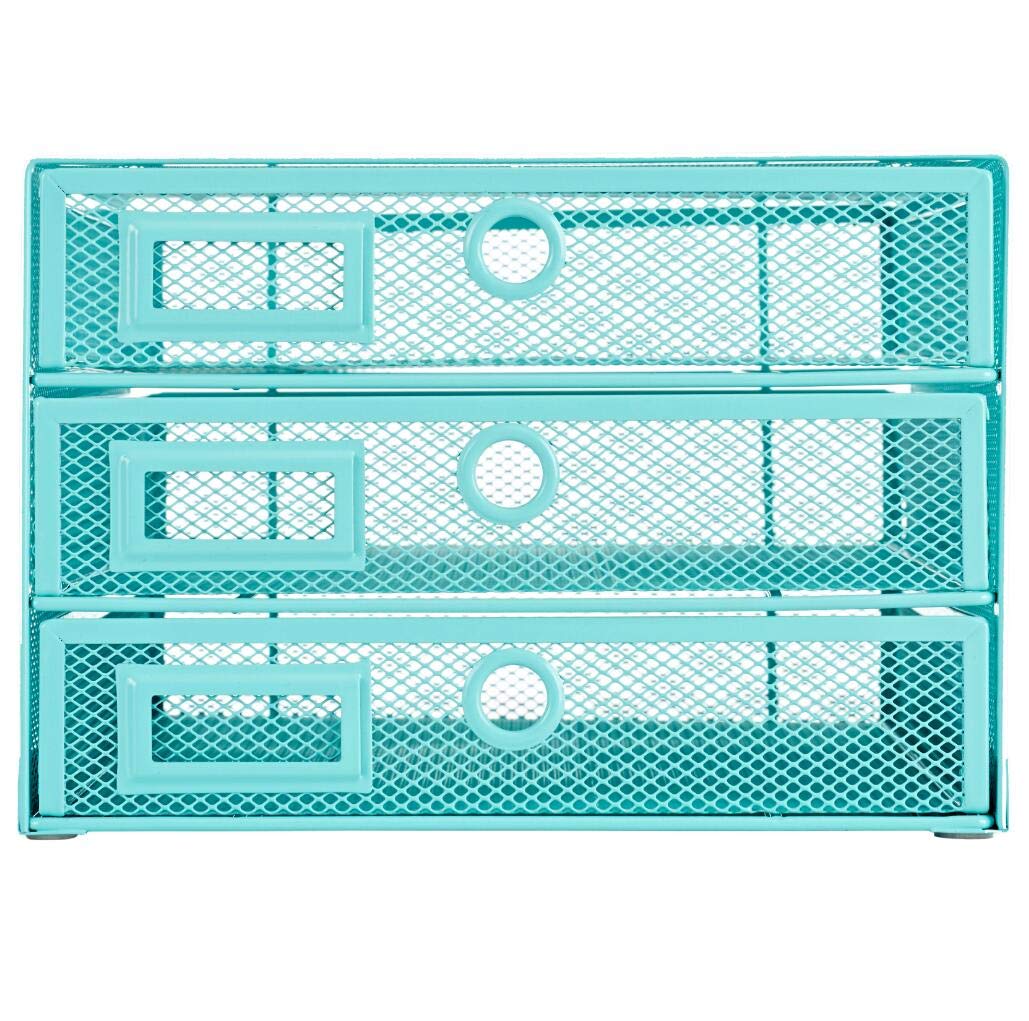 Annova Desk Organizer Wire Mesh 3 Tier Sliding Drawers Paper Sorter/Multifunctional/Premium Solid Construction for Letters, Documents, Mail, Files, Paper, Kids' Art Supplies … (turquoise)