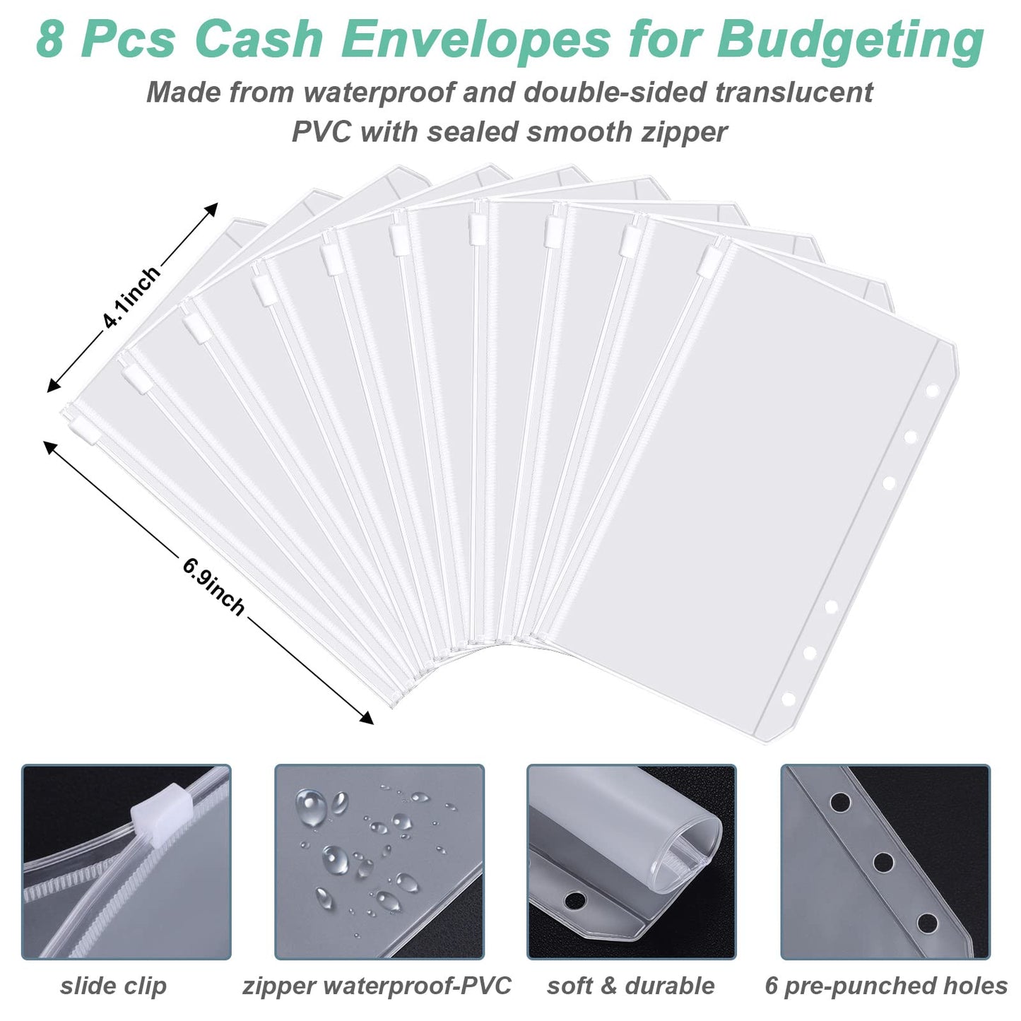 Rnivvi Budget Binder with Zipper Envelopes, A6 Money Saving Binder Cash Envelopes for Budgeting, PU Leather Budget Planner Money Organizer for Cash Bills, Floral Budget Wallet for Women, White Flower