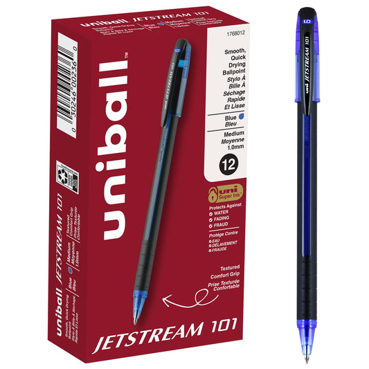 uni-ball Jetstream Rollerball, 101 Stick Roller Ball Pen Bold-1.0mm, 12 Pack, Blue Ink (1768012)