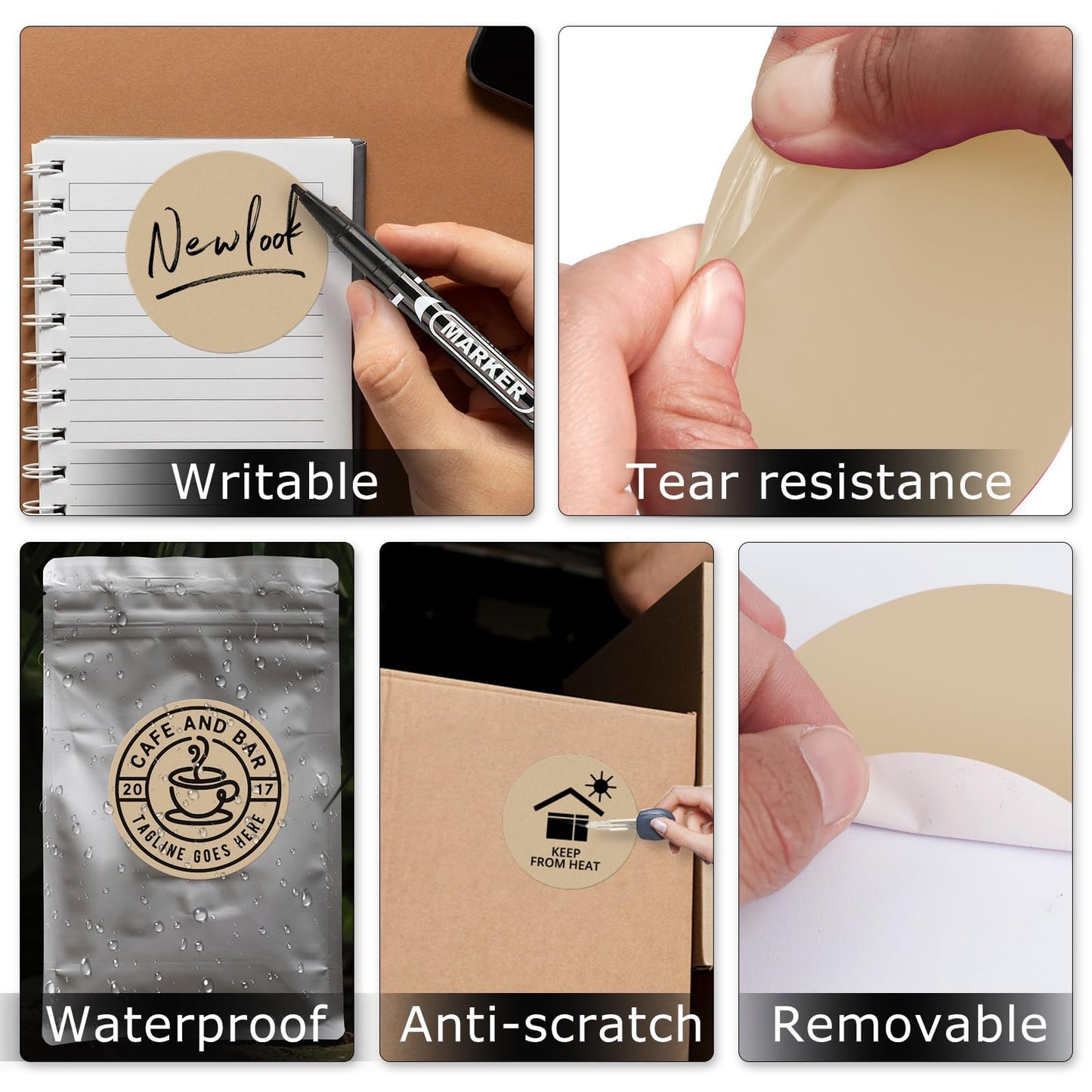 YIKIADA Khaki Round Thermal Labels 3 Inches Circle Thermal Sticker Paper Self-Adhesive Waterproof Dot Stickers for Businesses & Warehouses 500 PCS per Roll