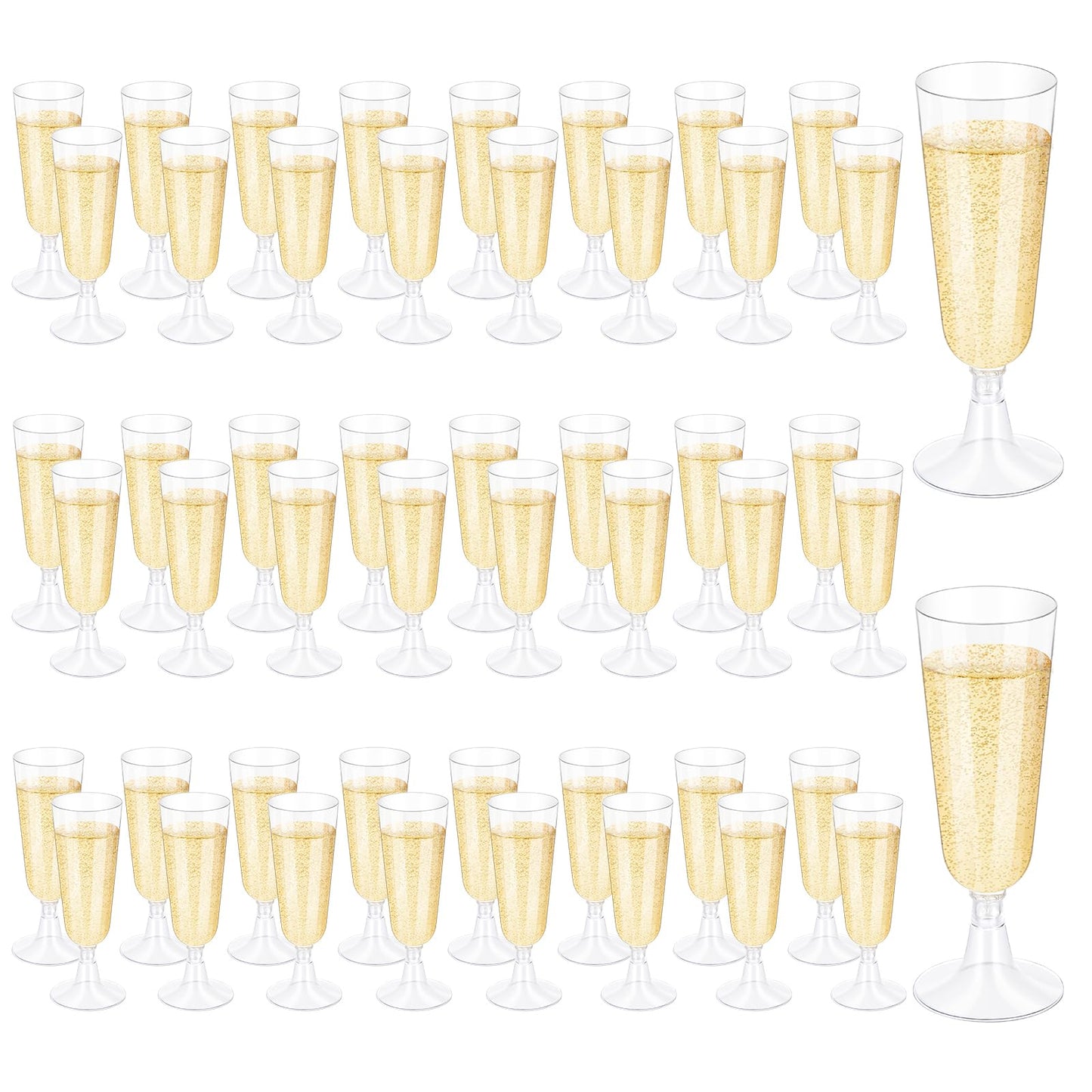 50 Pcs Plastic Champagne Flutes, Disposable Clear Champagne Glasses, 5oz Plastic Wine Glasses, Assemble Plastic Champagne Cups for Party Wedding Cocktail Cups (50 Pcs Clear)