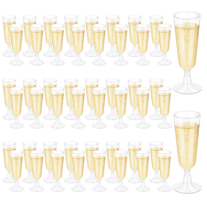 50 Pcs Plastic Champagne Flutes, Disposable Clear Champagne Glasses, 5oz Plastic Wine Glasses, Assemble Plastic Champagne Cups for Party Wedding Cocktail Cups (50 Pcs Clear)