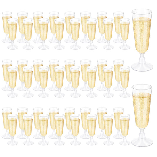50 Pcs Plastic Champagne Flutes, Disposable Clear Champagne Glasses, 5oz Plastic Wine Glasses, Assemble Plastic Champagne Cups for Party Wedding Cocktail Cups (50 Pcs Clear)