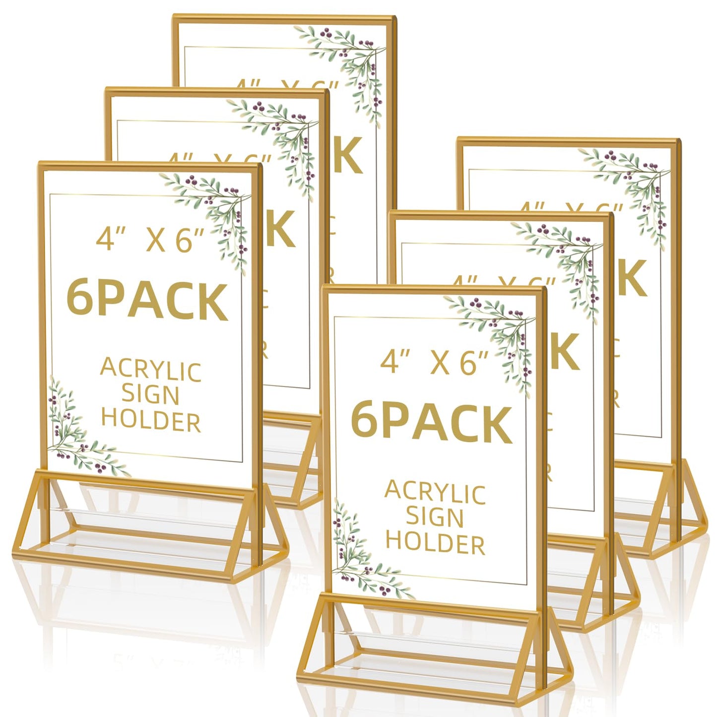 PPH-Sisy Acrylic Sign Holder 4 x 6 Gold Frame Display Stand ，Clear Table Flyer Holder，Plastic Paper Holder for Home, Office, Shop- Exhibition 4 x 6 inches (6pcs)