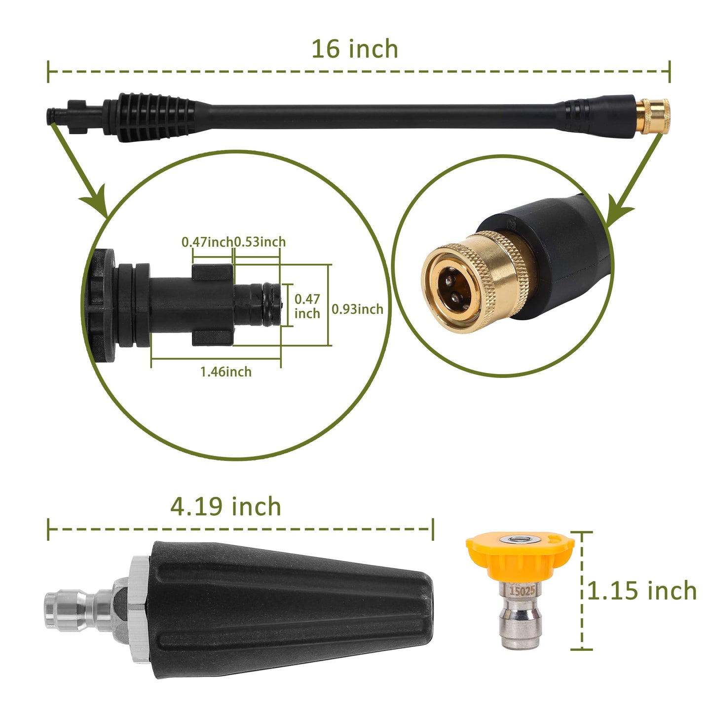 PWACCS Pressure Washer Gun Adapter Kit – Power Washer Gun Fittings with 1/4" Quick Connect Socket – 5 Spray Nozzles Include – Compatible with Ryobi, Powerclean, Portland and Husky