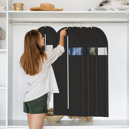 Pitmoly 55 inch/ 140 cm Garment Bag, Breathable Garment Cover for Suit, Hanging Clothes Cover for Storage Shirt, Jacket, Coat, Sweater, Set of 5 (Black)