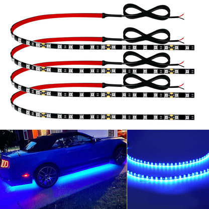 12V Led Light Strip 24" Connectable Blue Led Light Strips for Cars Golf Cart Boat Marine Motorcycle Waterproof Led Strip Lights, 4Pack
