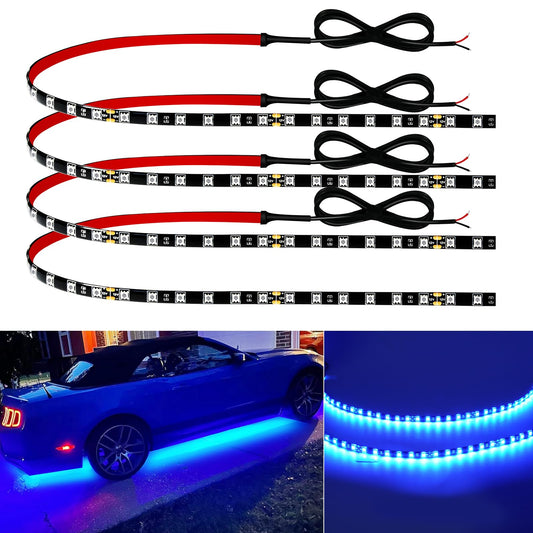 12V Led Light Strip 24" Connectable Blue Led Light Strips for Cars Golf Cart Boat Marine Motorcycle Waterproof Led Strip Lights, 4Pack