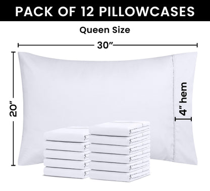 Utopia Bedding Queen Pillow Cases - 12 Pack - Envelope Closure - Soft Brushed Microfiber Fabric - Shrinkage and Fade Resistant Pillow Covers Queen Size 20 X 30 Inches (Queen, White)