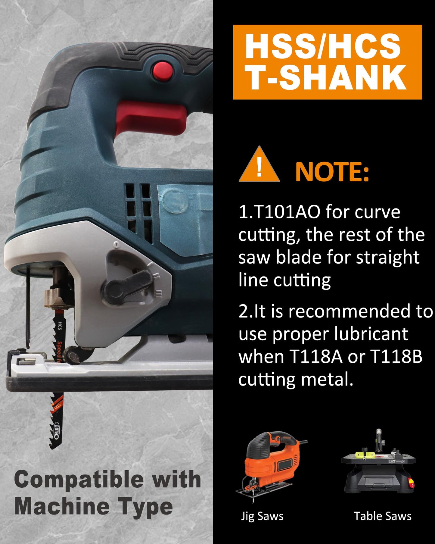 50PCS T Shank Jigsaw Blades Set - BGTEC HCS/HSS Jig Saw Blades for Wood, Plastic and Metal Cutting(T119B*5-T119BO*5-T101BR*10-T144D*10-T244D*5)