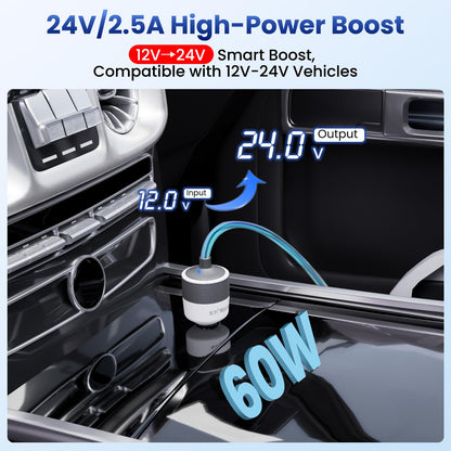 Starlink Mini Car Adapter - 12V to 24V DC Step Up Converter with 60W Car Cigarette Lighter Adapter, Starlink Mini 12V Adapters Supports Official 30M Starlinks Cable