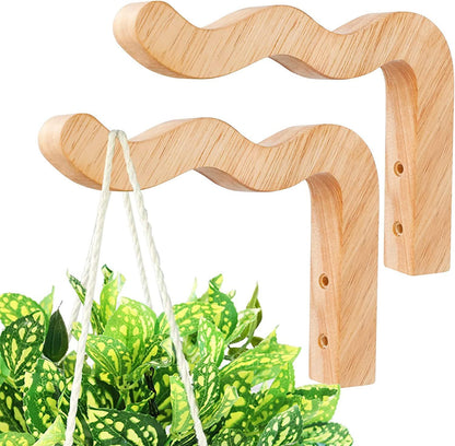 YYBD 2Pcs Plant Wall Hangers Wavy Wooden Plant Hanger Beech Wood Wall Mounted Hanging Plant Hooks Indoor Outdoor Hanging Brackets for Planters Lanterns Flower Bracket Wind Chimes Decoration Hooks