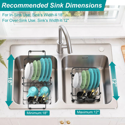 Ceecysaa Dish Drying Rack, Expandable Over The Sink Dish Drying Rack,Adjustable Dish Rack in Sink,Dish Drainer with Utensil Rack & Handle (30-42.5cm) for Kitchen Counter,Metal,Black