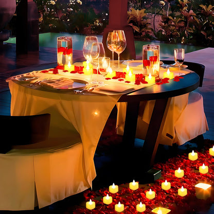 2000 Pcs Artificial Rose Petals with 24 Pcs Romantic Flameless Candles, LED Heart Tea Lights Battery Operated for Romantic Night Wedding Anniversary Table Party Decoration
