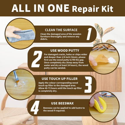 Wood Furniture Repair Kit, All-in-One Hardwood Floor Scratch Repair Kit Include Wood Putty & 12 Colours Wood Touch Up Markers and Beeswax, Vinyl Floor Repair Kit for Scratch, Cracks, Stain, Holes