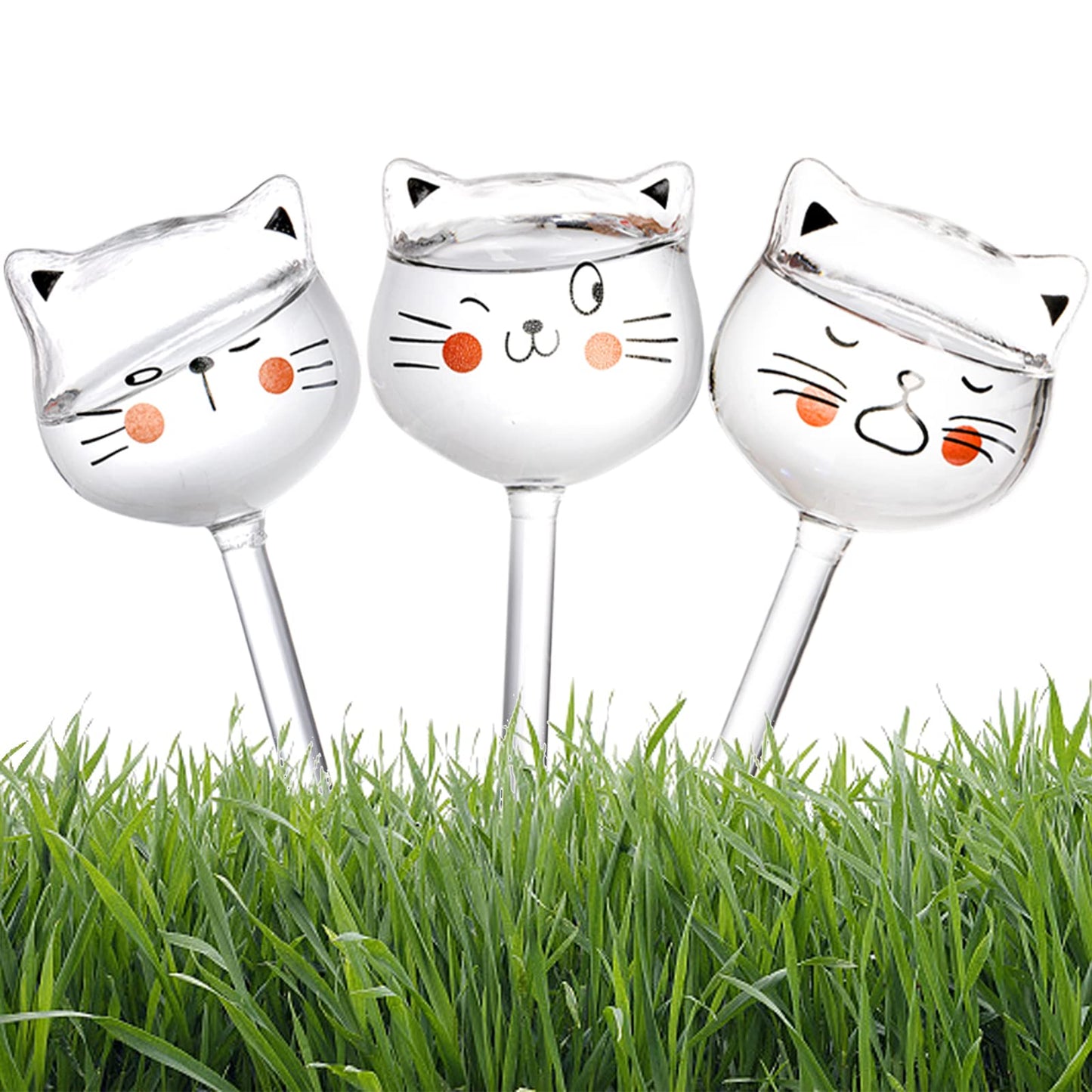 SOUJOY 6 Pieces Plant Watering Globes, Glass Self Watering Bulb, Hand Blown Cat Shape Automatic Water Spike Device for Indoor and Outdoor Plants