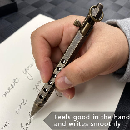 Bolt Action Pen, Solid Brass edc Pen Six-edge Pocket Pen Metal Tactical Pen with Refills and Clip YUEZUDPO Signature Pen for Business, Christmas, Birthday (Black)