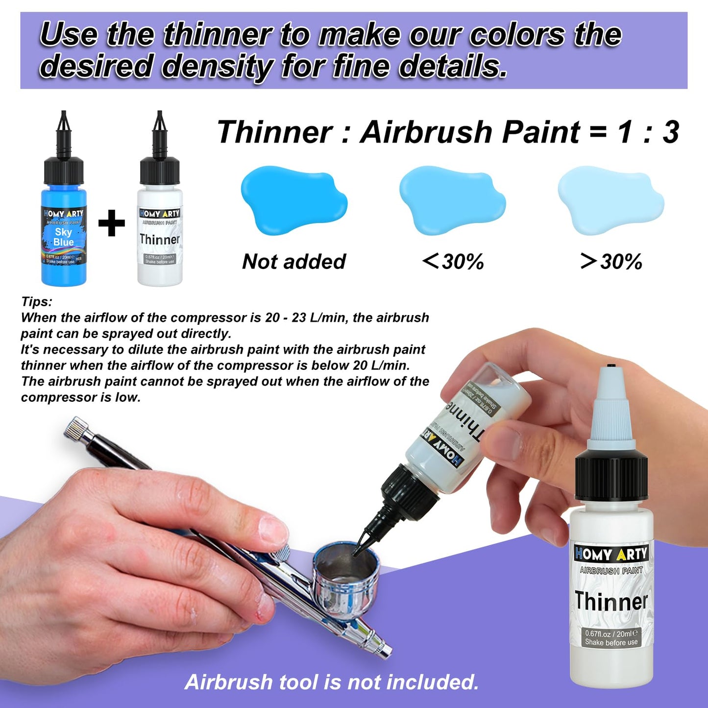 Airbrush Paint - 16 Colors with 2 Thinner, Ready to Spray Airbrush Paint Set, Water-Based Acrylic Air brush Paints for Metal, Plastic Models, Canvas, Wood, 20ml/Bottle